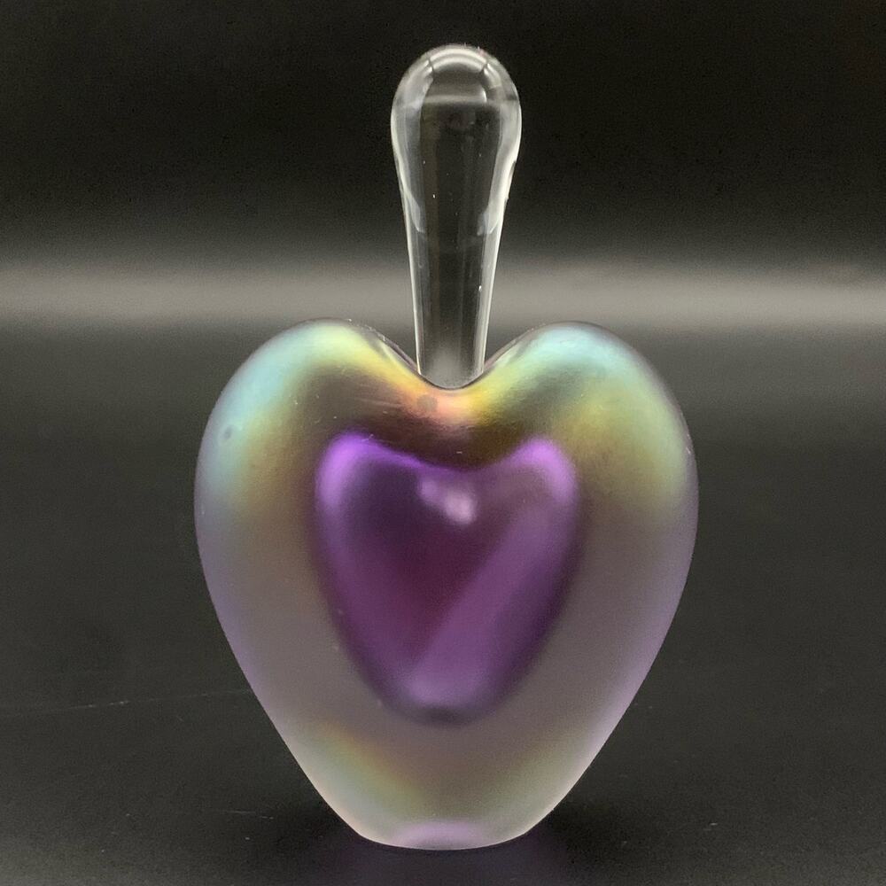 1989 Joseph Morel Zellique Studio Art Glass Heart Bottle Iridescent Sommerso
